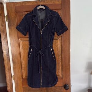 Dark Blue Denim Zip-Up Dress